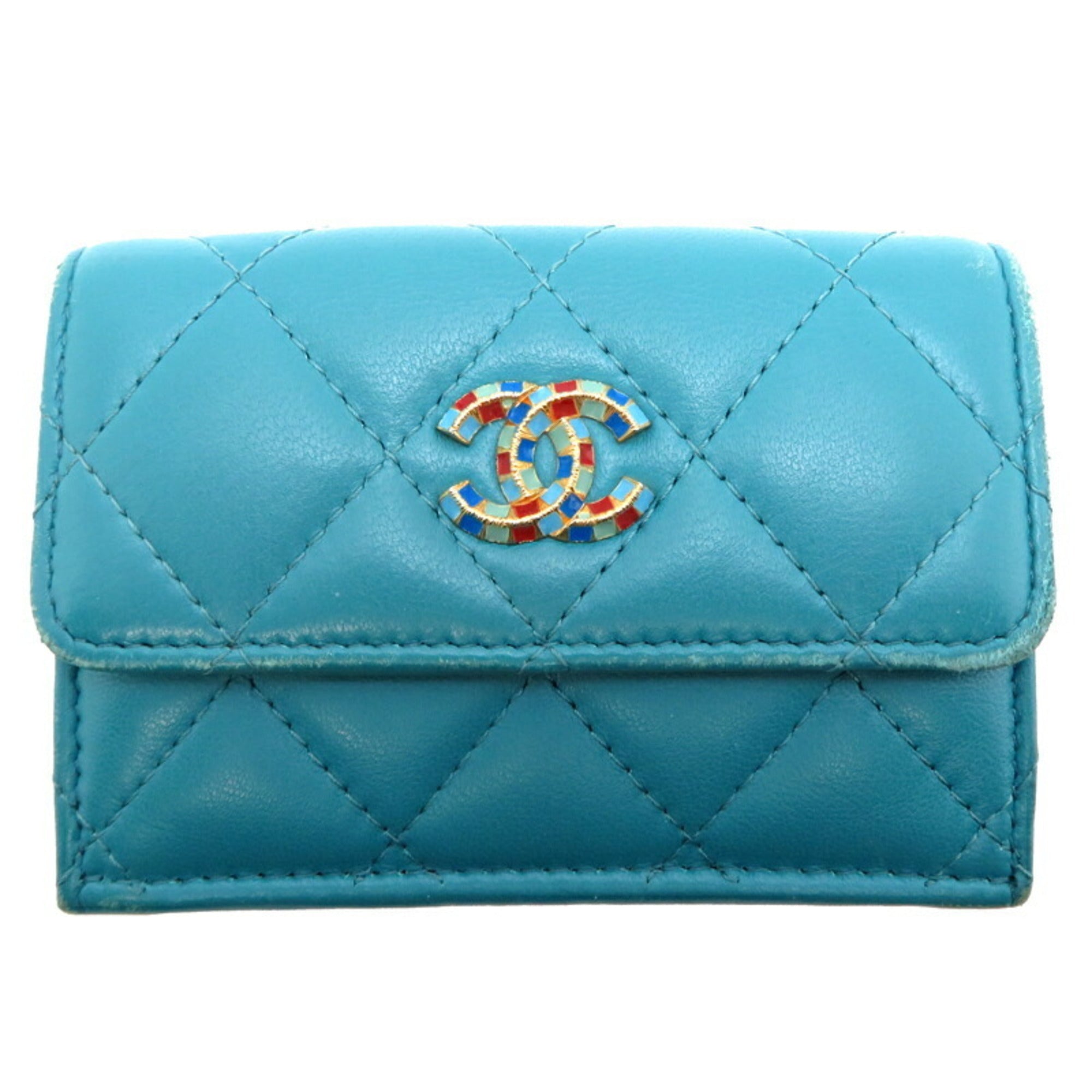 Chanel Blue Turquoise Leather Wallet (Tri-Fold) (Pre-Owned)