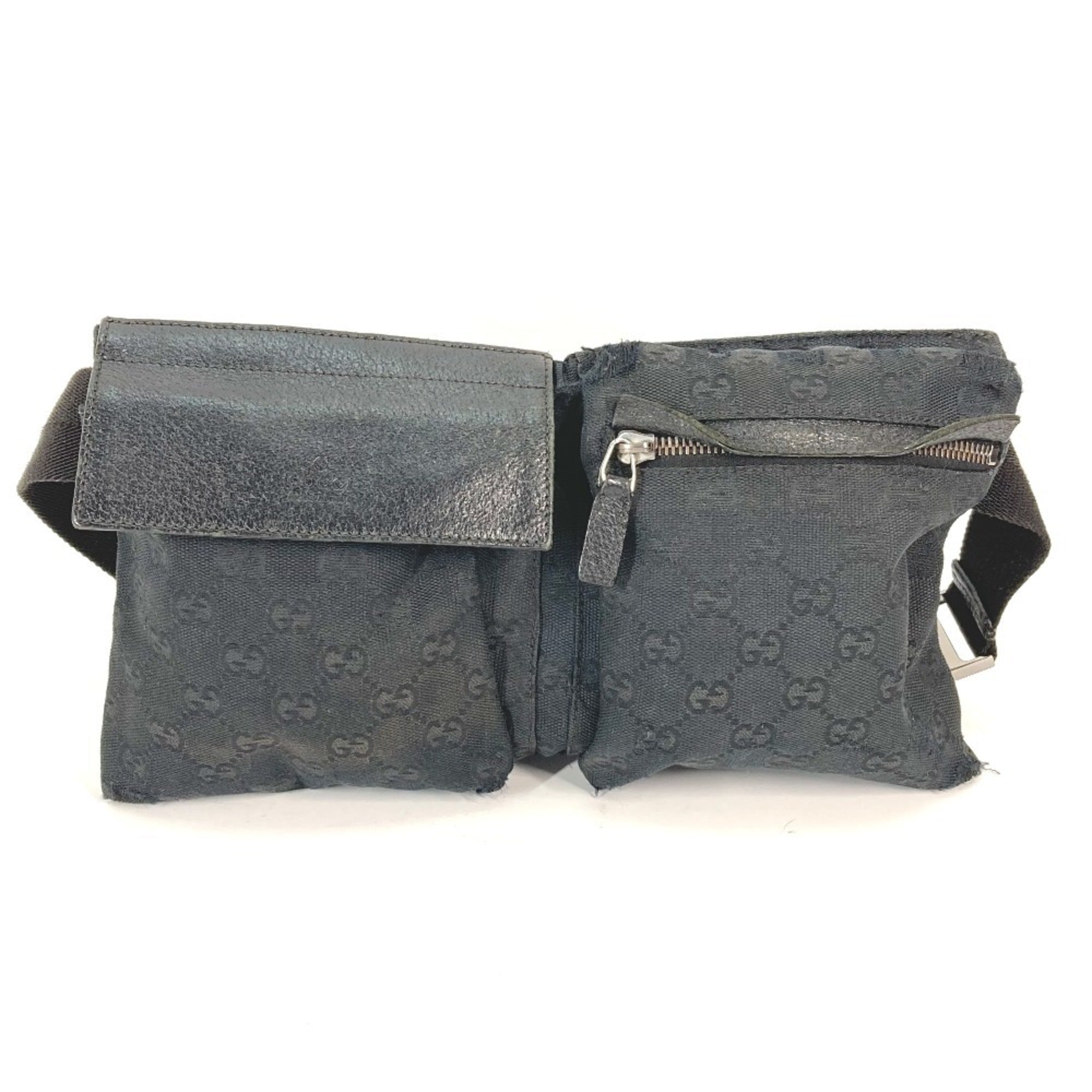 Gucci Black Gg Canvas Leather Fanny Pack Sling Bag (Pre-Owned)