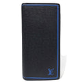 Louis Vuitton Black Blue Taiga Leather Long Wallet (Bi-Fold) (Pre-Owned)