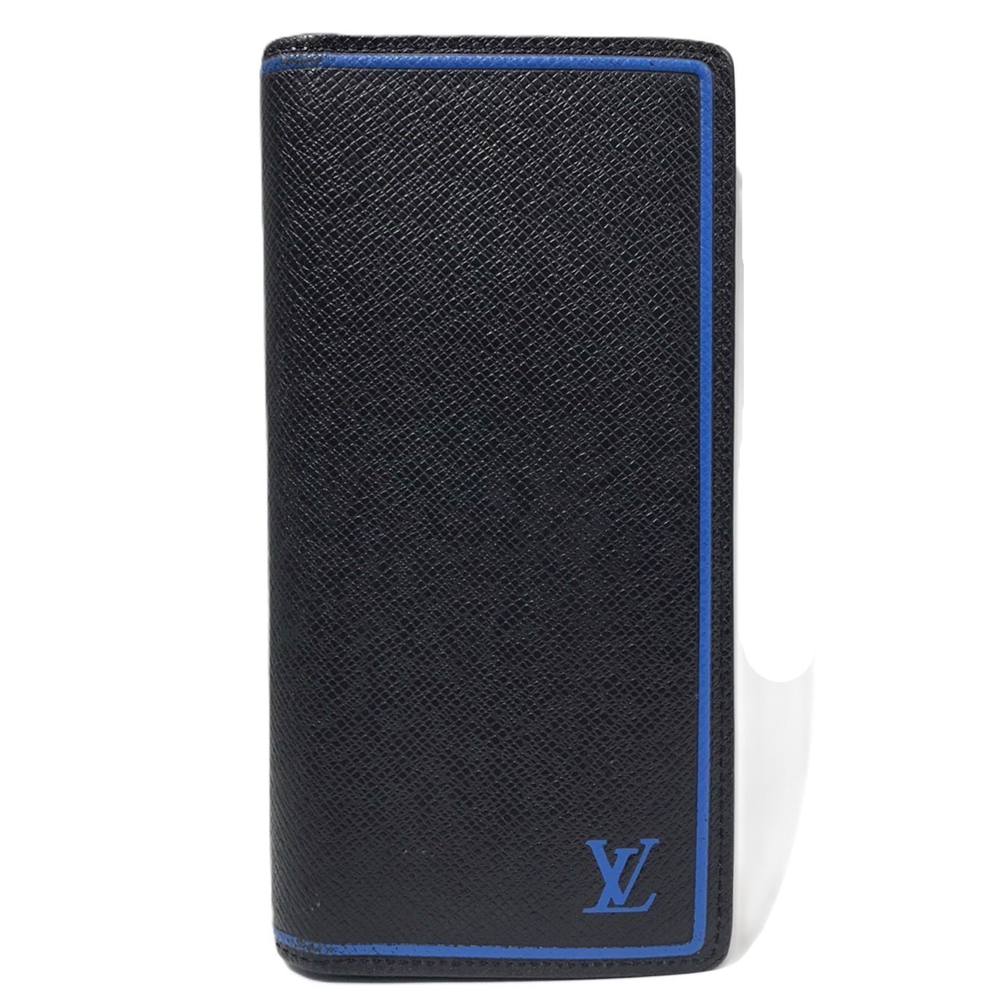 Louis Vuitton Black Blue Taiga Leather Long Wallet (Bi-Fold) (Pre-Owned)