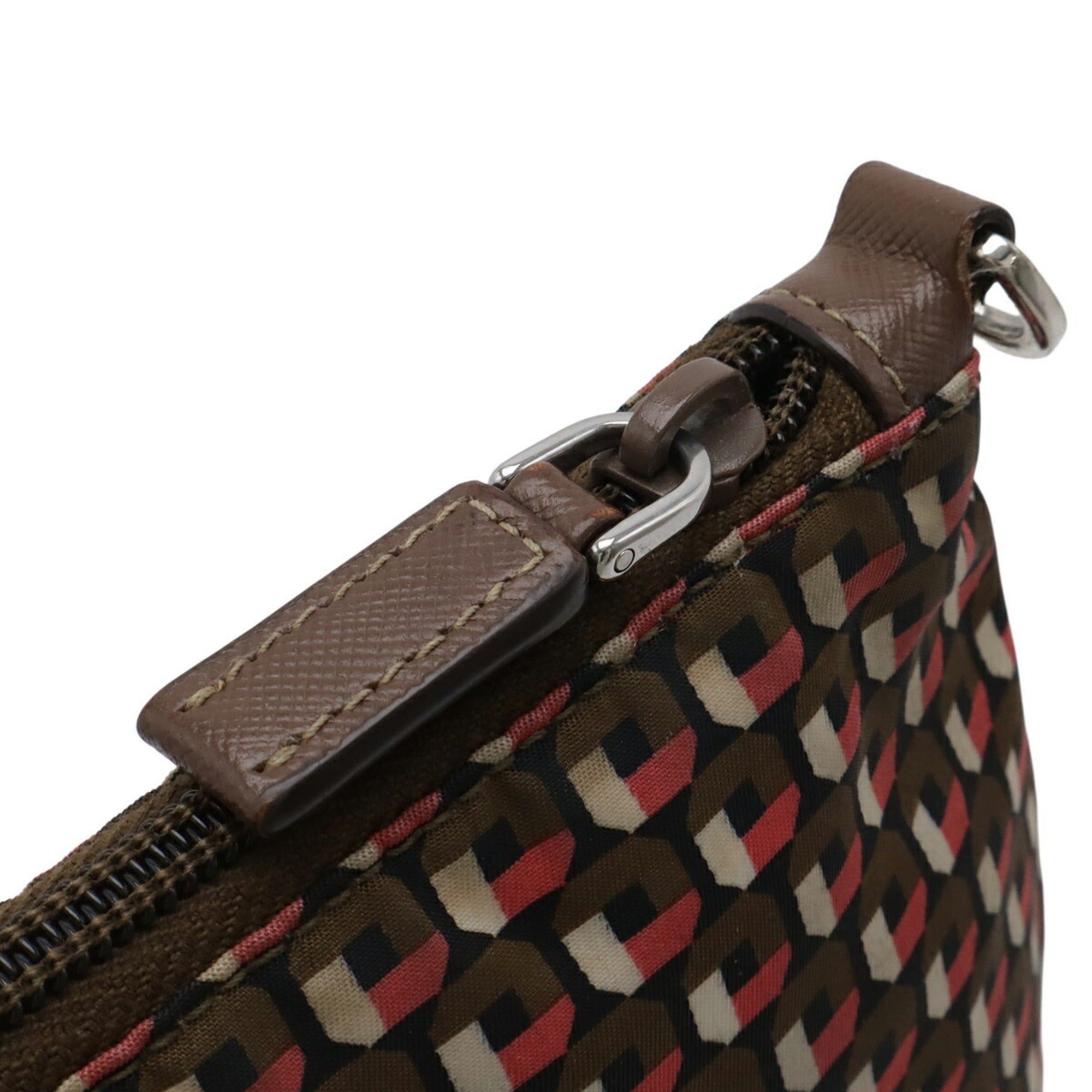 Prada Brown Multi-Color Pink Tessuto Shoulder Bag (Pre-Owned)