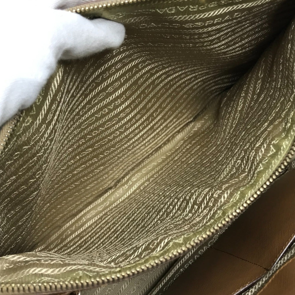 Prada Brown White Saffiano Handbag Tote Bag (Pre-Owned)