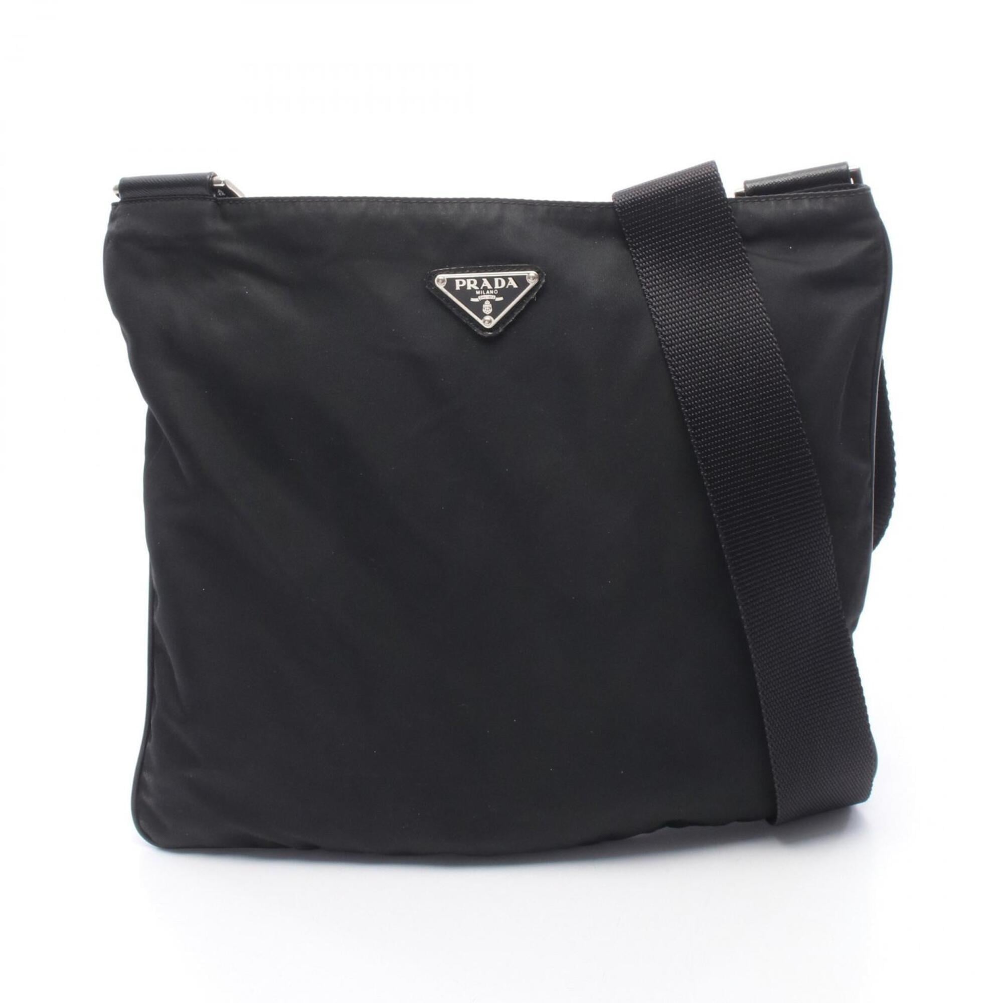 Prada Black Nylon Leather Handbag Shoulder Bag (Pre-Owned)