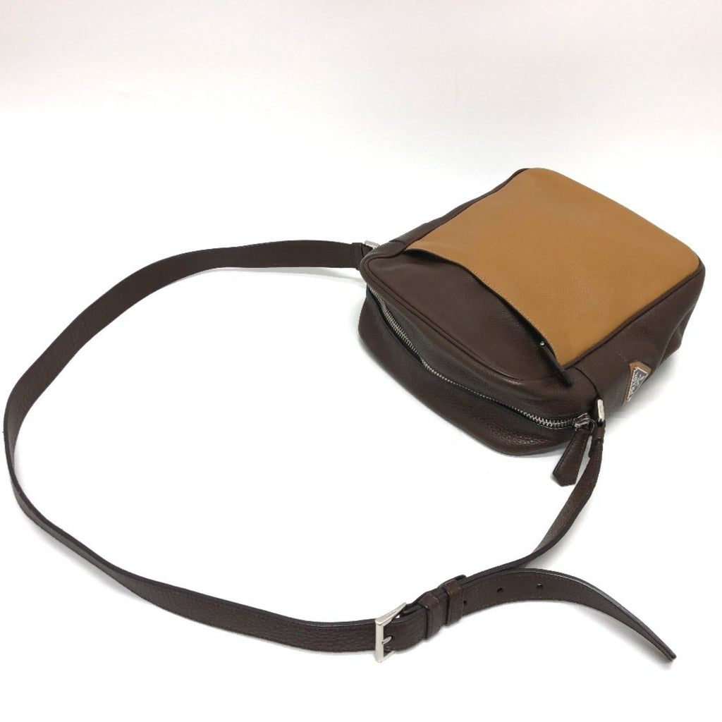 Prada Beige Brown Leather Shoulder Bag (Pre-Owned)