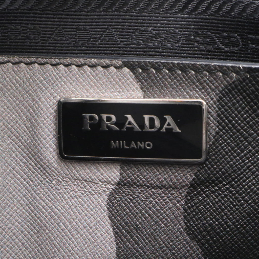 Prada Saffiano Black Gray Leather Shoulder Bag (Pre-Owned)