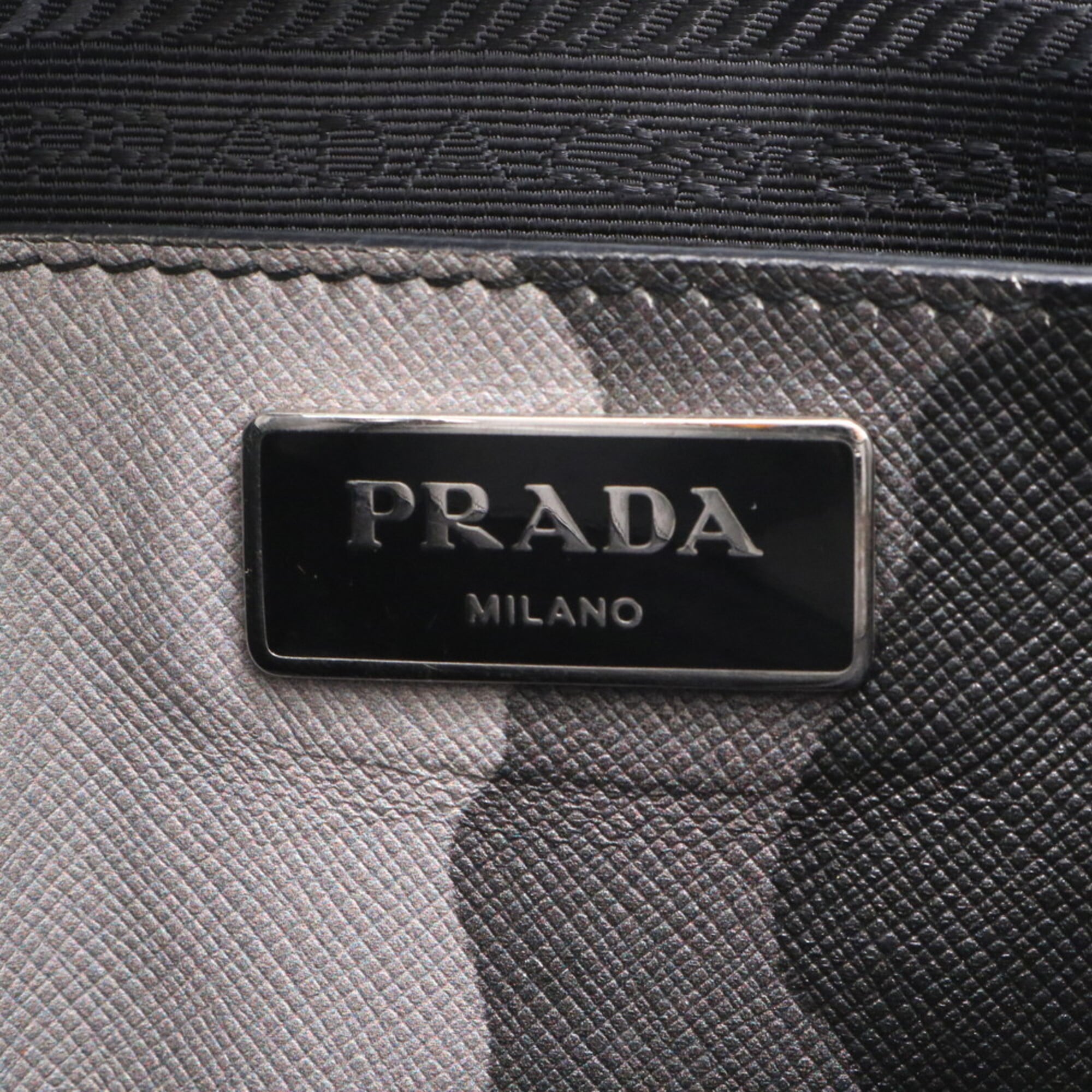 Prada Saffiano Black Gray Leather Shoulder Bag (Pre-Owned)