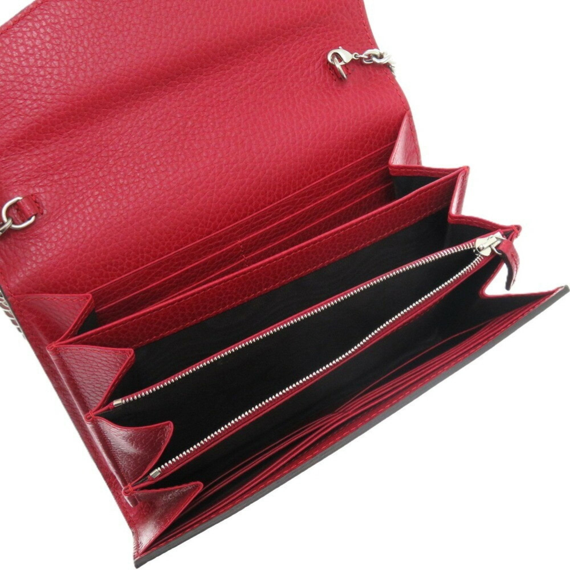 Gucci Red Color Leather Chain/Shoulder Wallet (Pre-Owned)