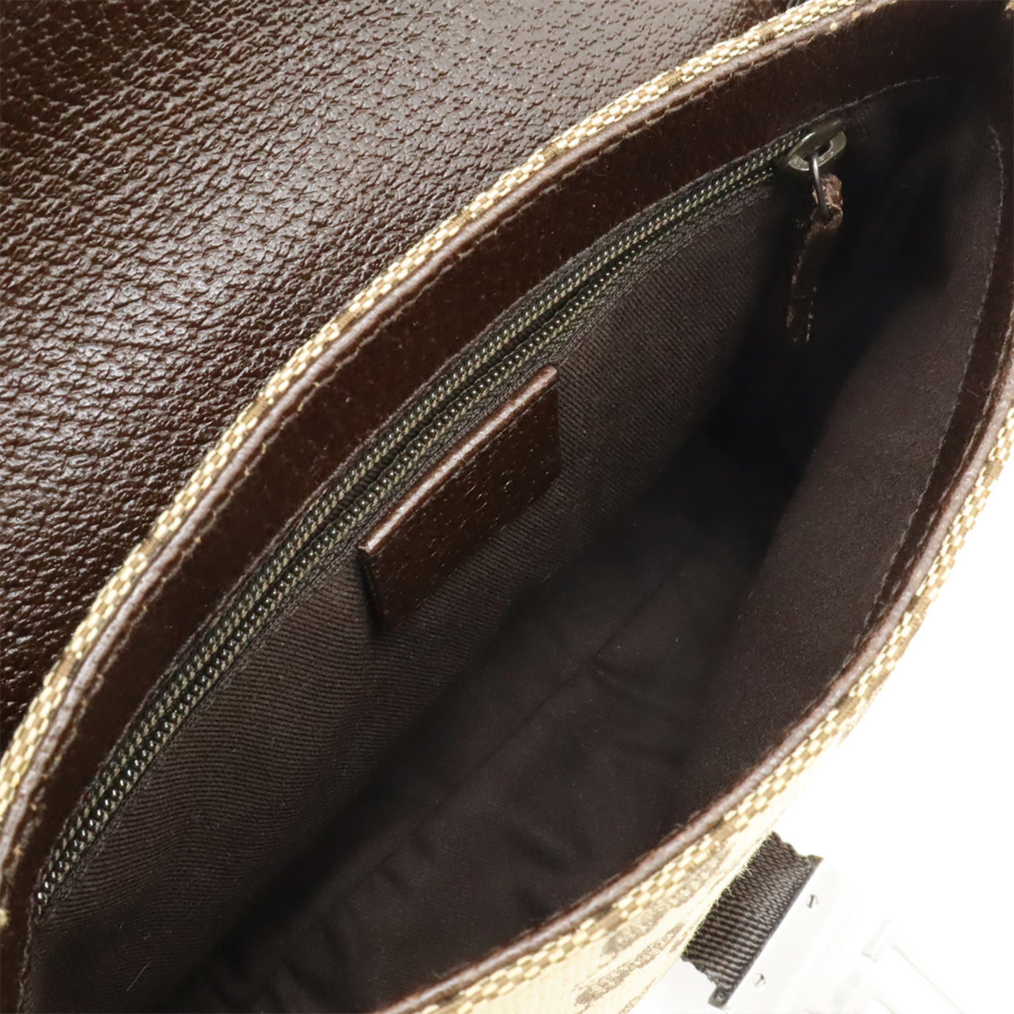 Gucci Beige Dark Brown Canvas Leather Pouch Sling Bag (Pre-Owned)