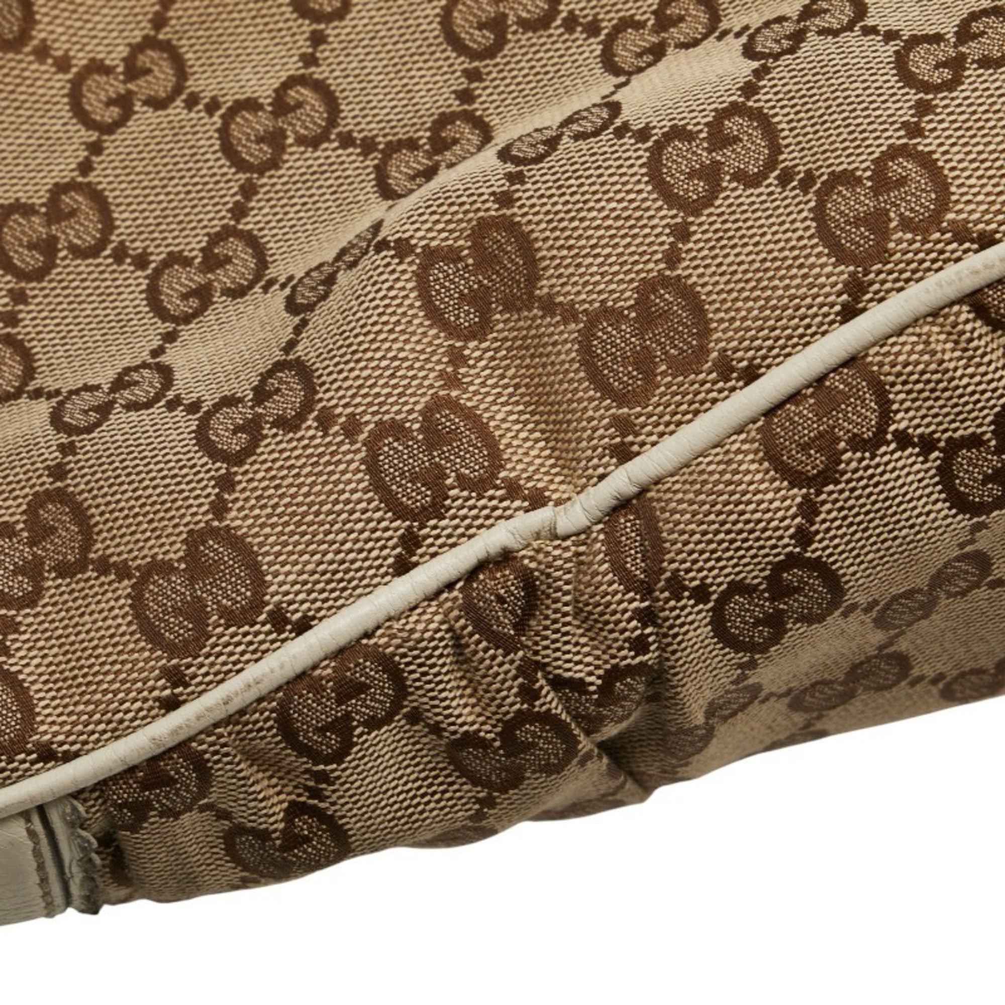 Gucci Gg Canvas Beige White Gg Canvas Leather Shoulder Bag Tote Bag (Pre-Owned)