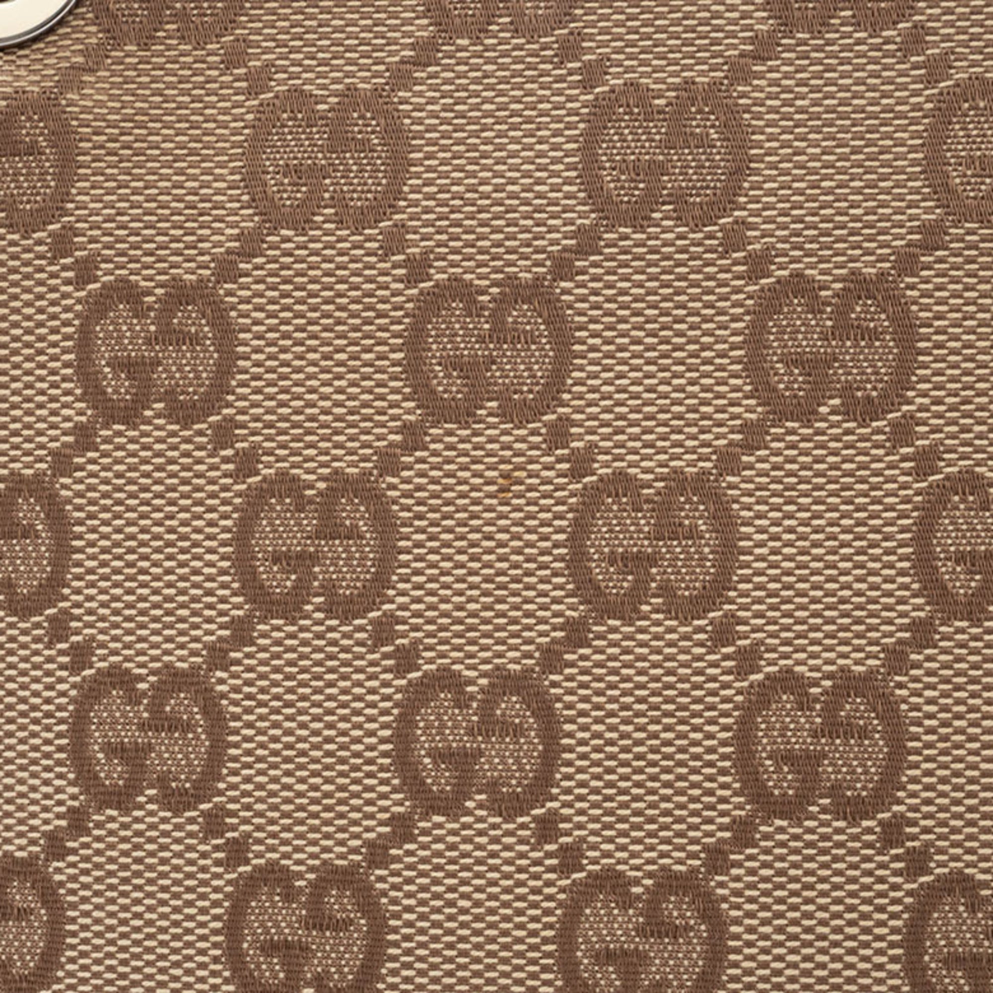 Gucci Beige Black Bamboo Canvas Handbag (Pre-Owned)