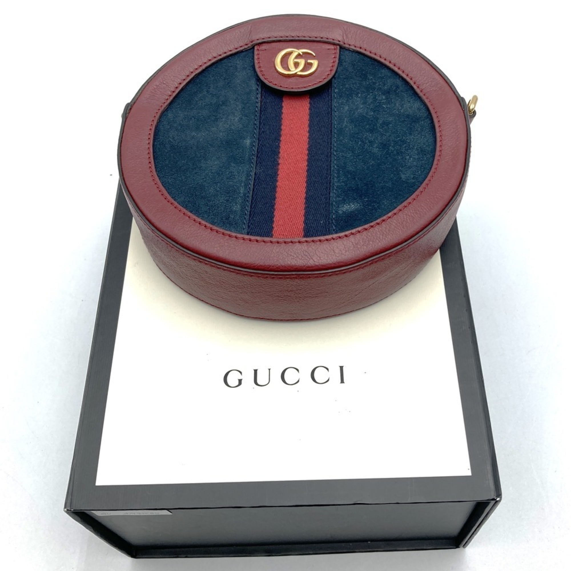 Gucci Gg Marmont Navy Red Color Suede Leather Shoulder Bag (Pre-Owned)