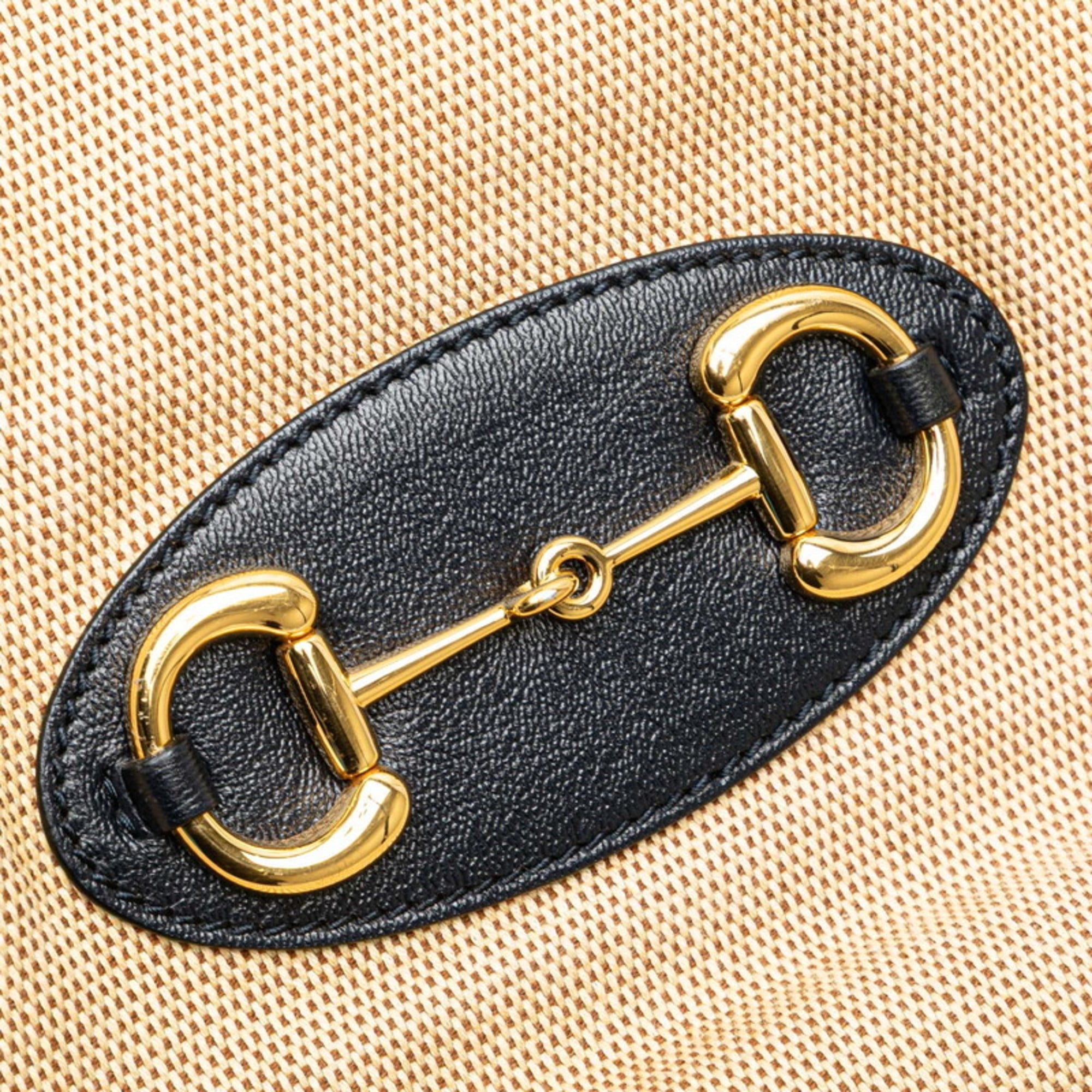 Gucci Beige Navy Canvas Leather Shoulder Bag Tote Bag (Pre-Owned)