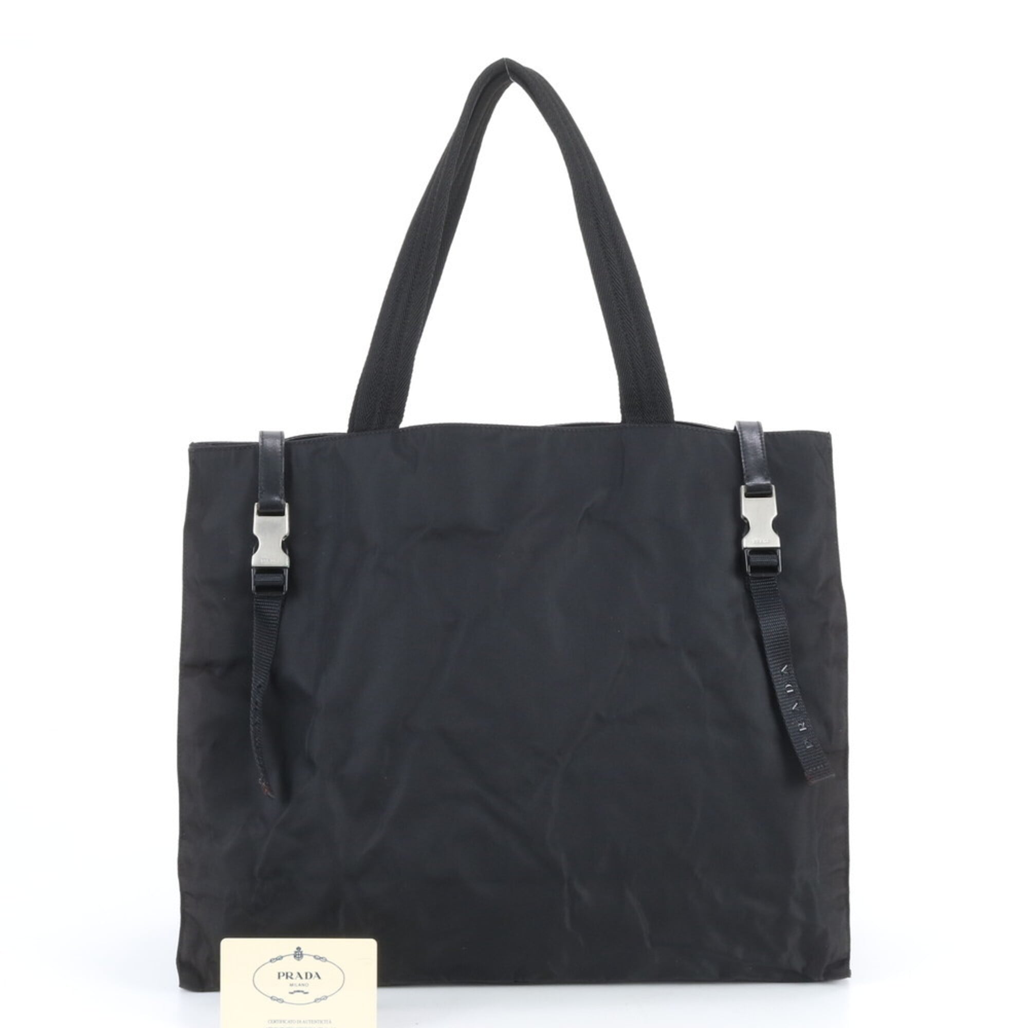 Prada Black Nylon Leather Handbag Tote Bag (Pre-Owned)