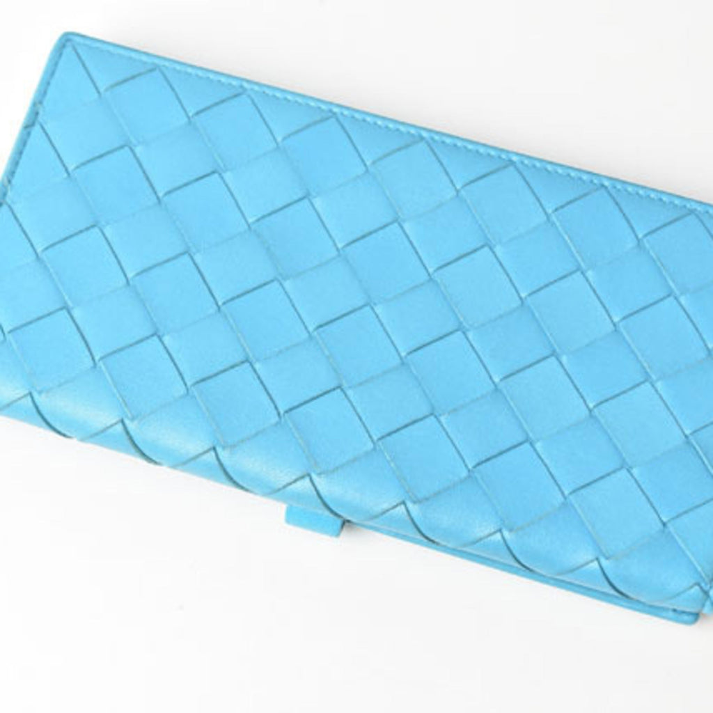 Bottega Veneta Intrecciato Light Blue Leather Long Wallet (Bi-Fold) (Pre-Owned)