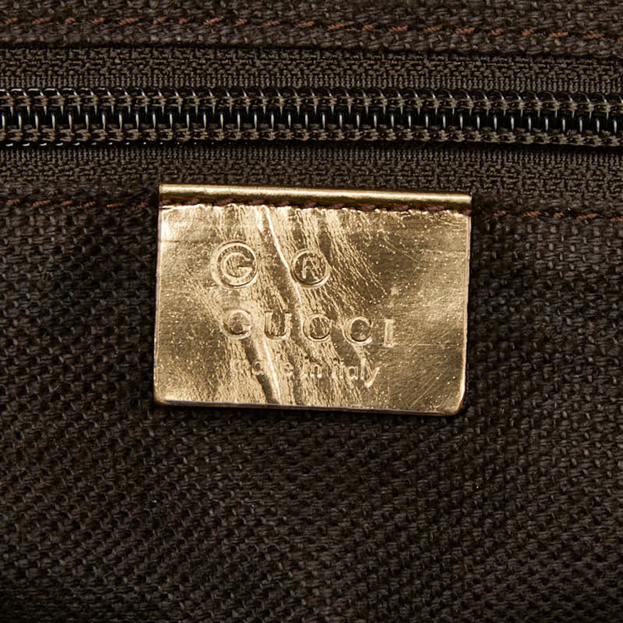 Gucci Beige Gold Canvas Leather Handbag Tote Bag (Pre-Owned)