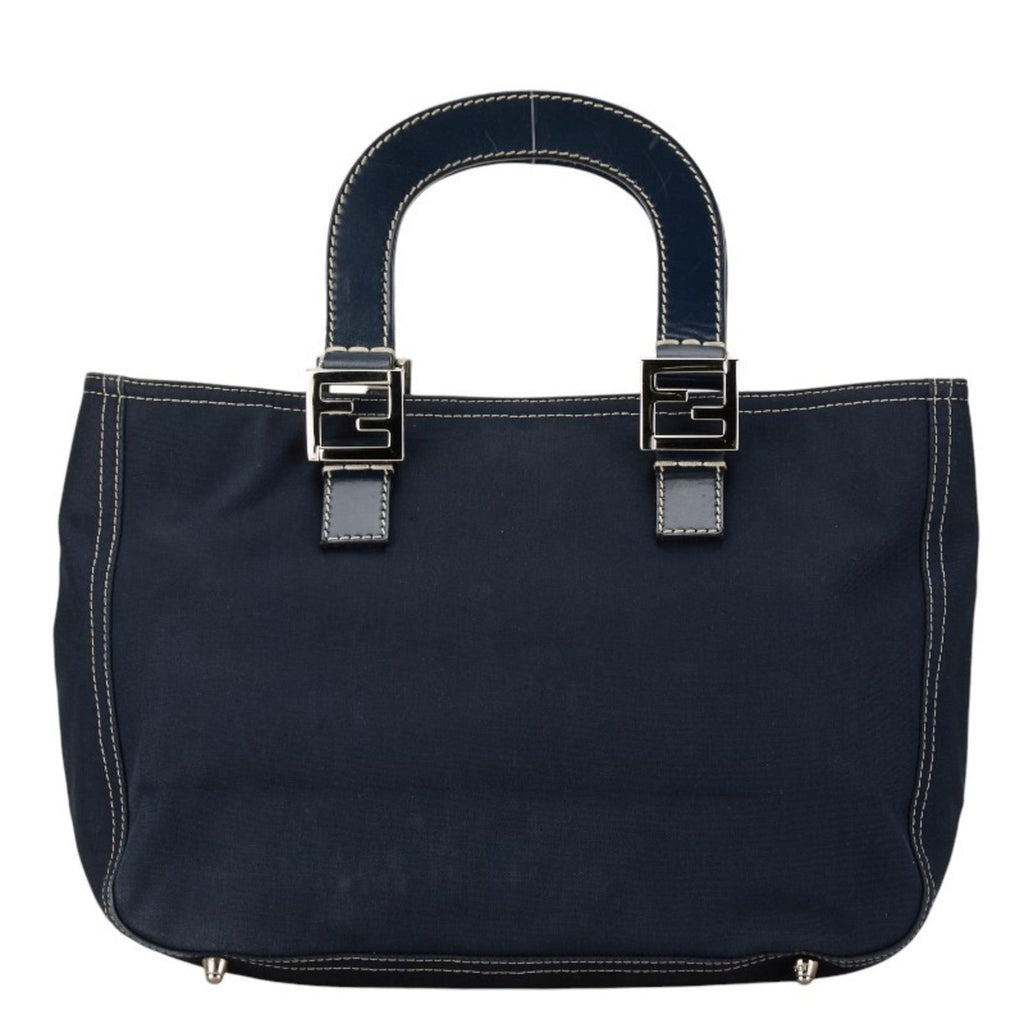 Fendi Navy Canvas Leather Handbag (Pre-Owned)