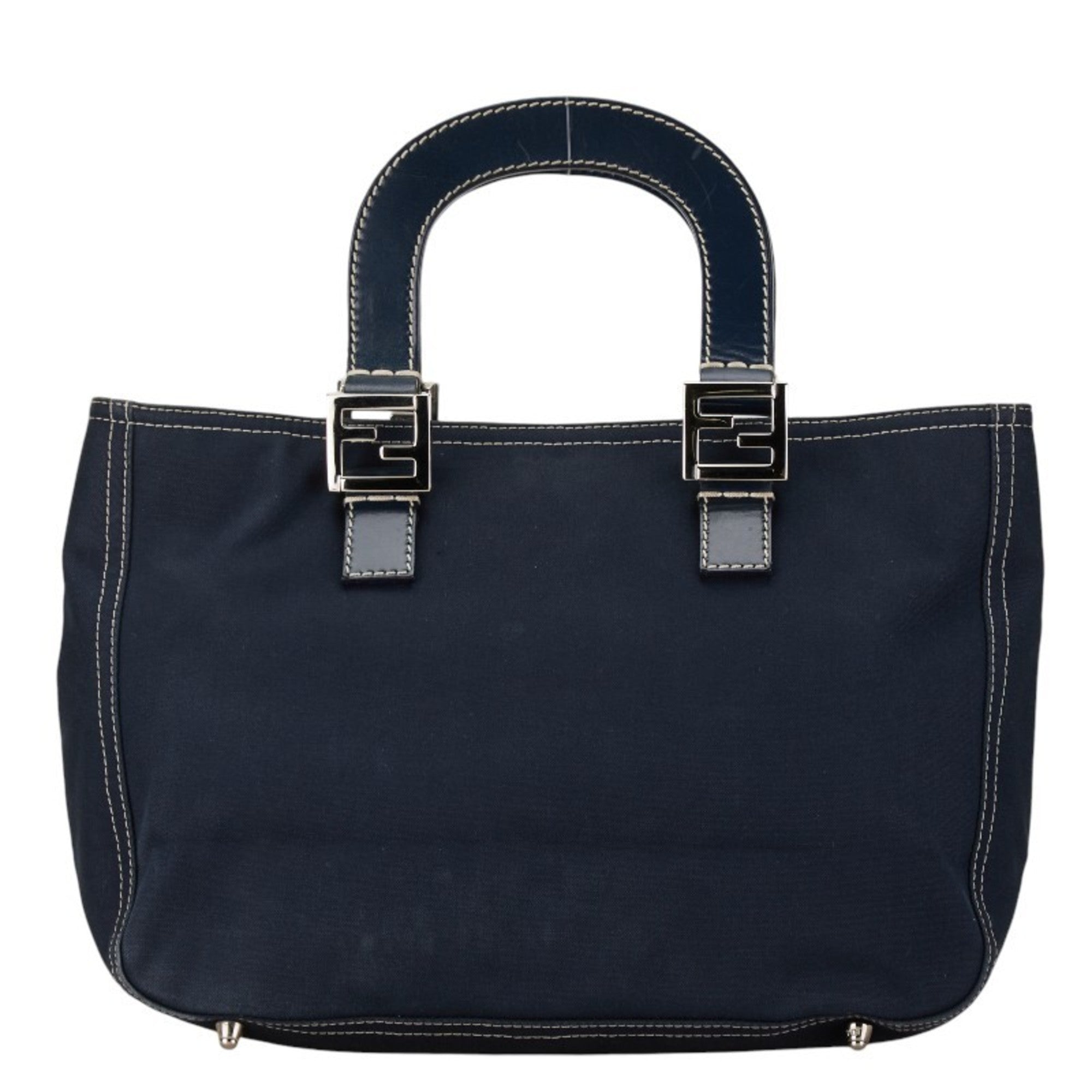 Fendi Navy Canvas Leather Handbag (Pre-Owned)