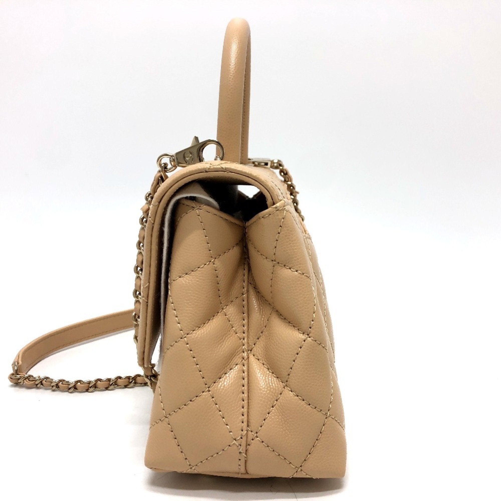 Chanel Beige Grained Calfskin Handbag Shoulder Bag (Pre-Owned)