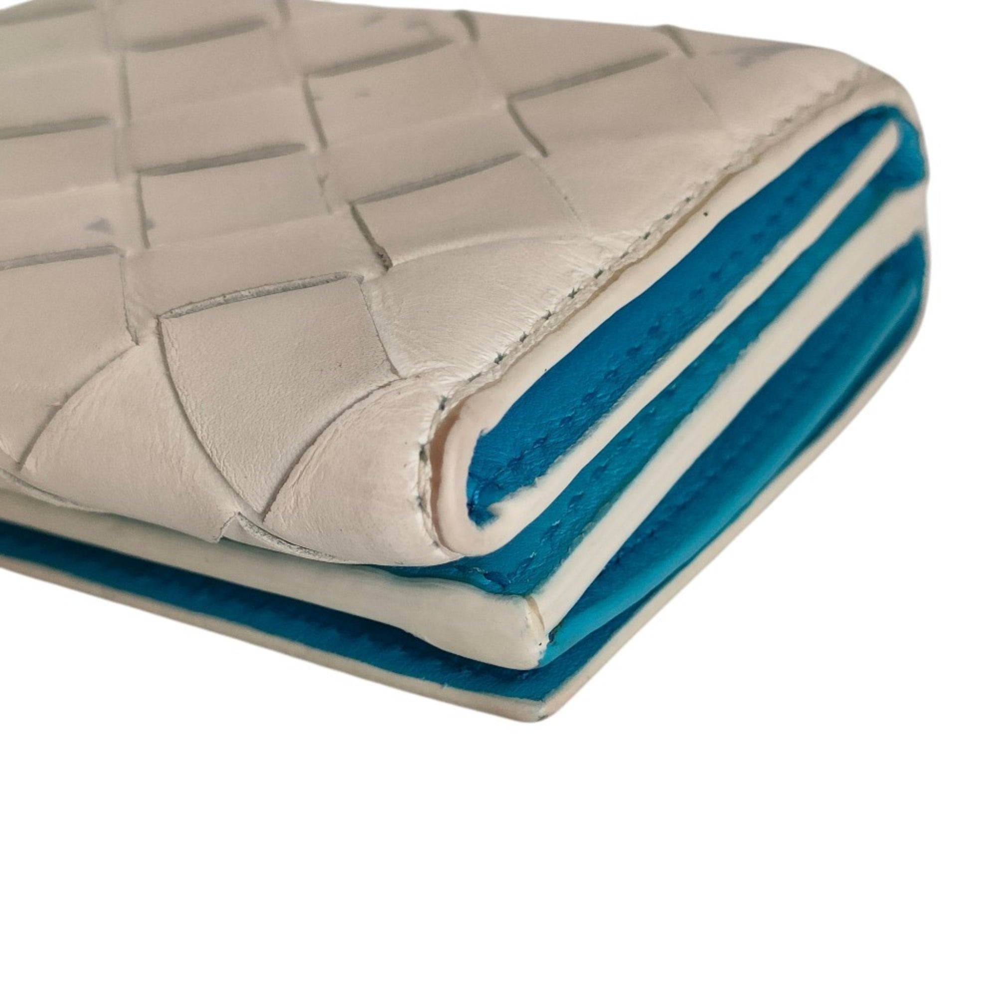 Bottega Veneta Blue White Intrecciato Wallet (Tri-Fold) (Pre-Owned)