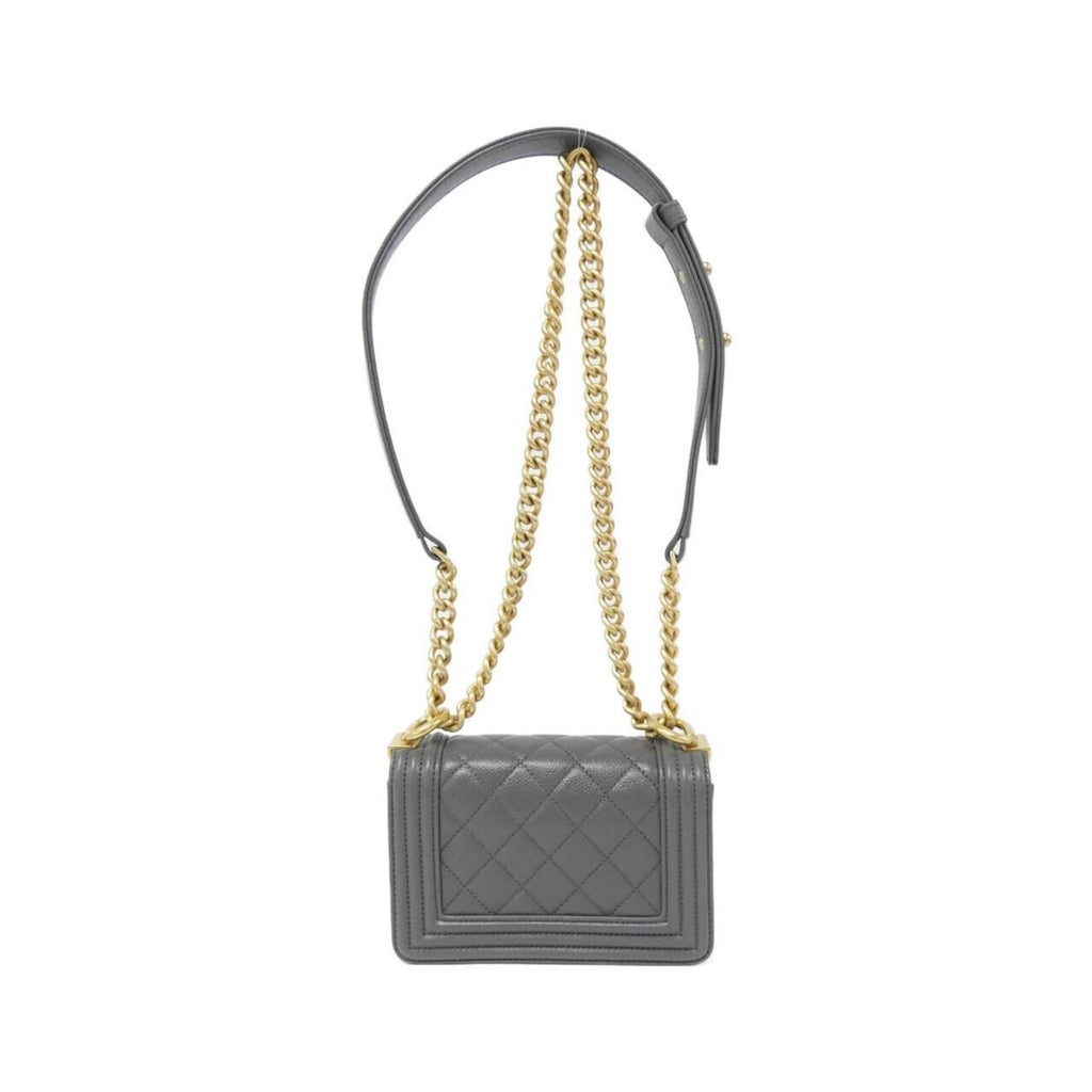 Chanel Boy Chanel Gray Grained Calfskin Shoulder Bag (Pre-Owned)