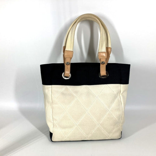 Chanel Black White Canvas Shoulder Bag Tote Bag (Pre-Owned)