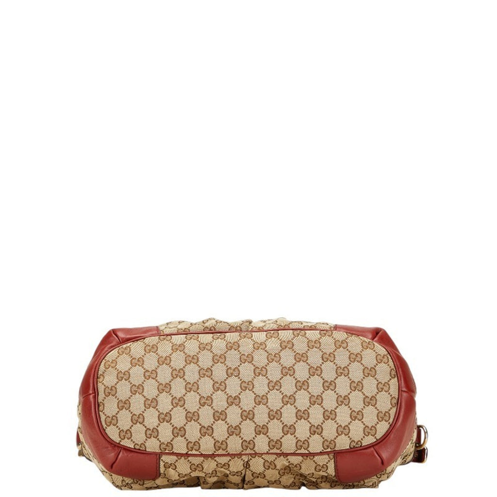 Gucci Beige Red Color Canvas Leather Shoulder Bag Tote Bag (Pre-Owned)