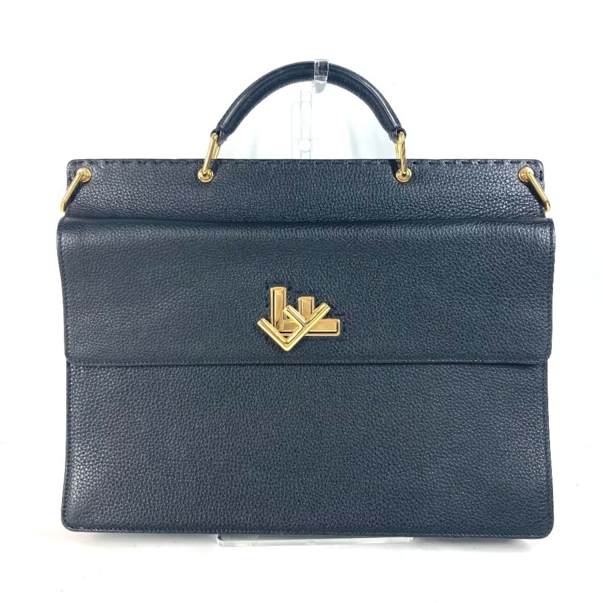 Fendi Black Leather Briefcase Handbag (Pre-Owned)