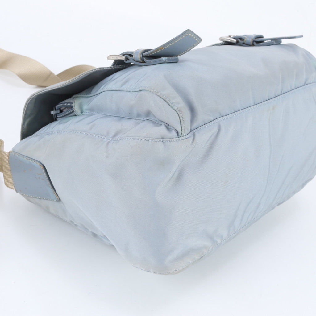 Prada Beige Blue Nylon Leather Shoulder Bag (Pre-Owned)