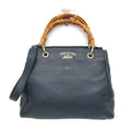 Gucci Bamboo Shopper Tote Leather Blue Leather Tote Bag Bag (Pre-Owned)