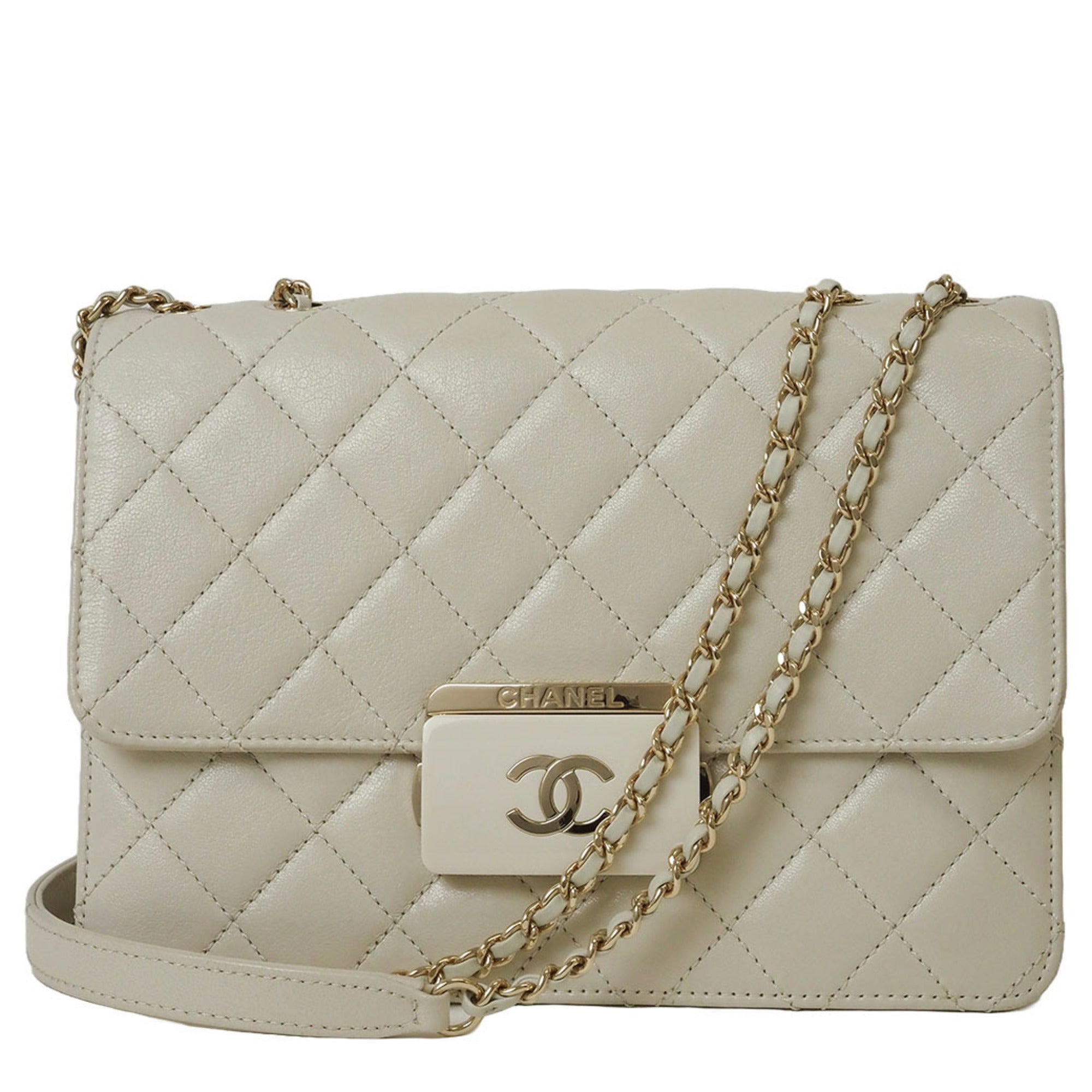 Chanel Light Beige Leather Shoulder Bag (Pre-Owned)