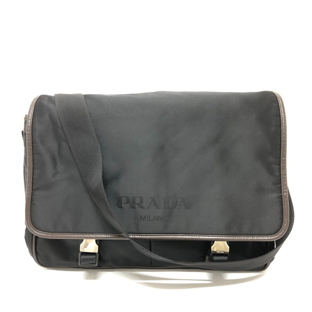Prada Black Brown Nylon Messenger Bag Shoulder Bag (Pre-Owned)