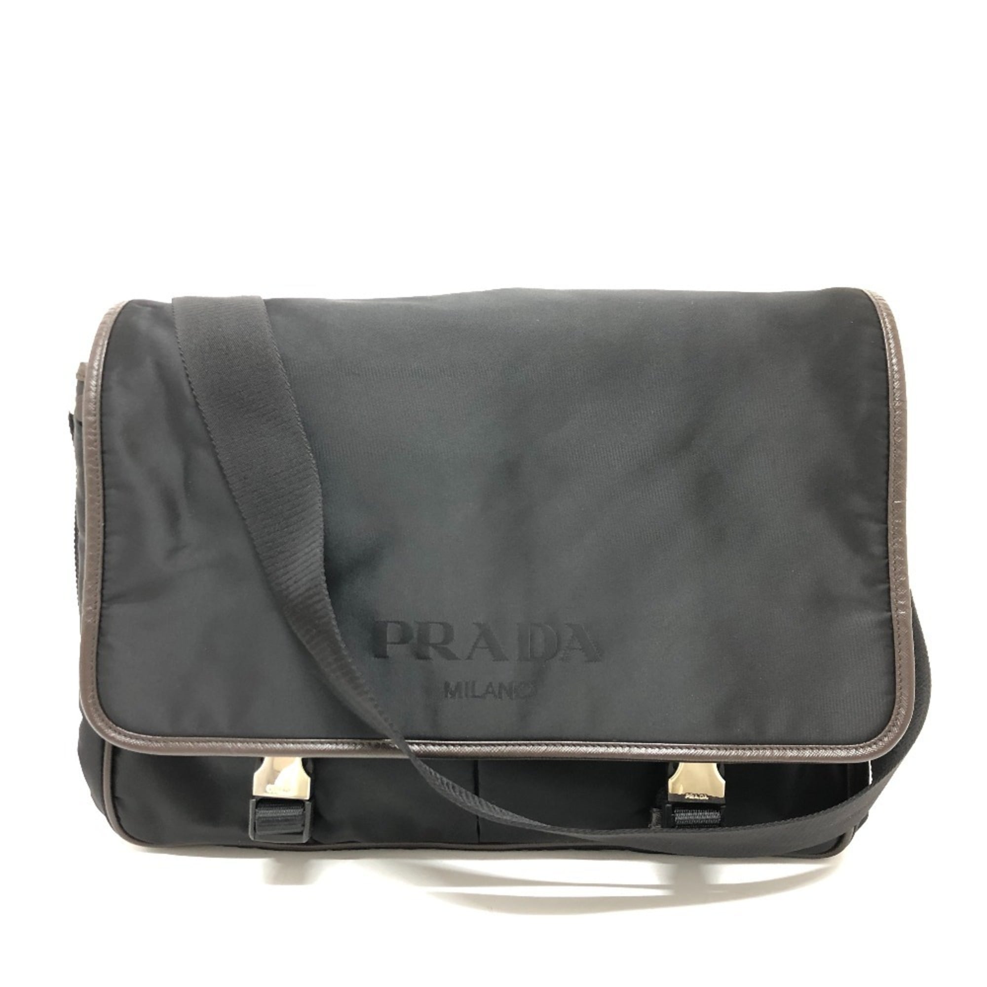 Prada Black Brown Nylon Messenger Bag Shoulder Bag (Pre-Owned)