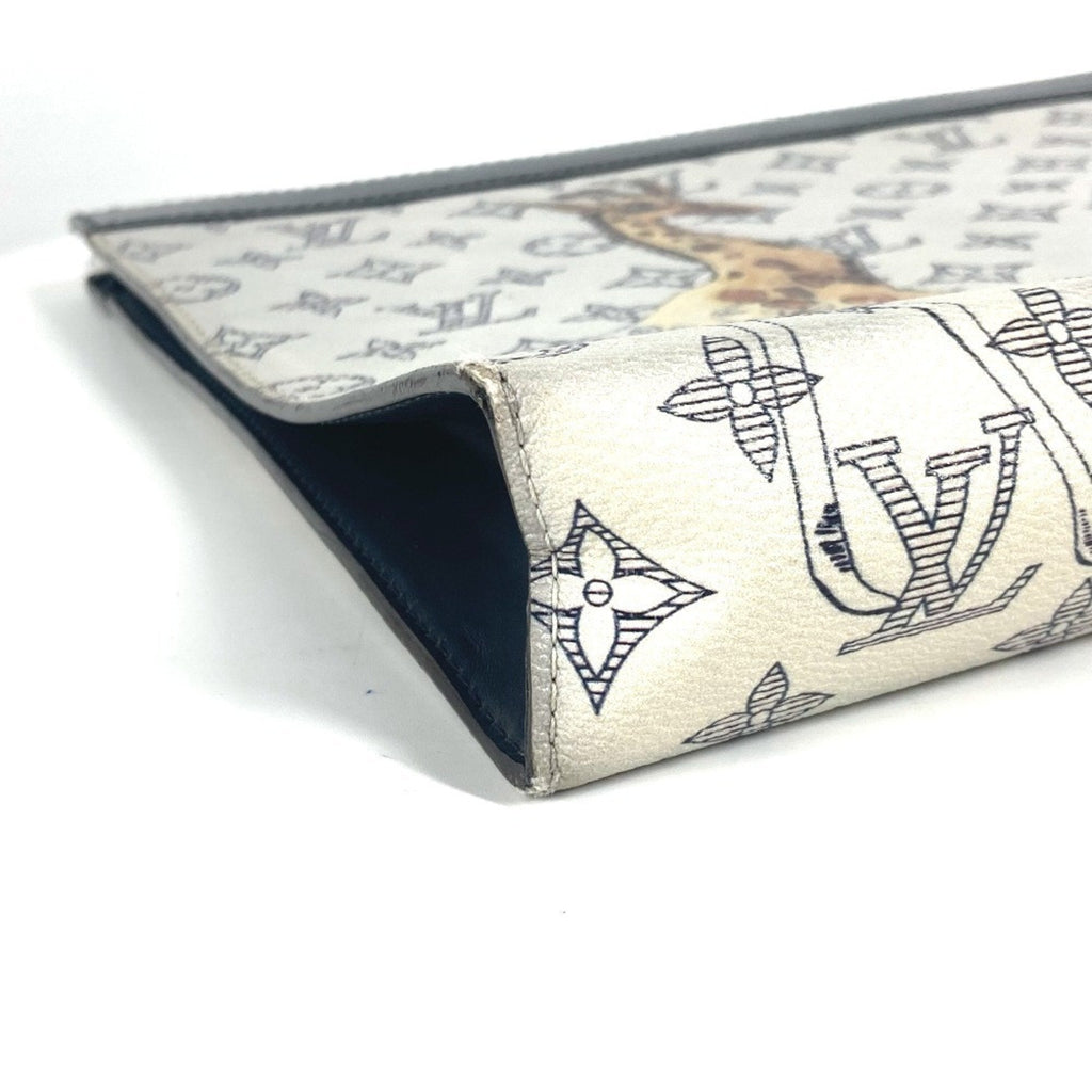 Louis Vuitton Navy White Leather Clutch Bag Pochette Pouch (Pre-Owned)