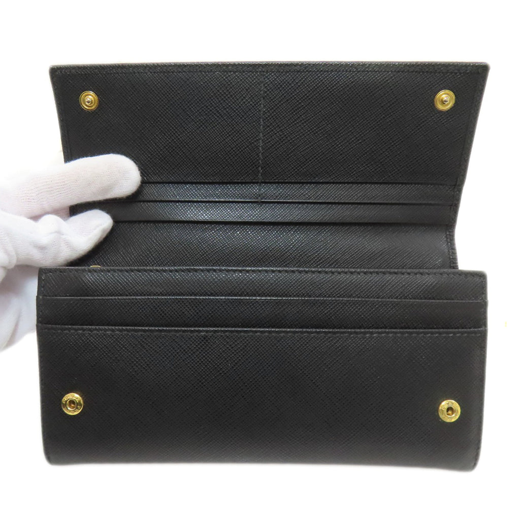 Prada Black Leather Long Wallet (Bi-Fold) (Pre-Owned)