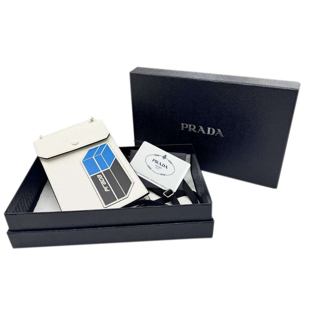 Prada Black Blue White Saffiano Pouch Shoulder Bag (Pre-Owned)