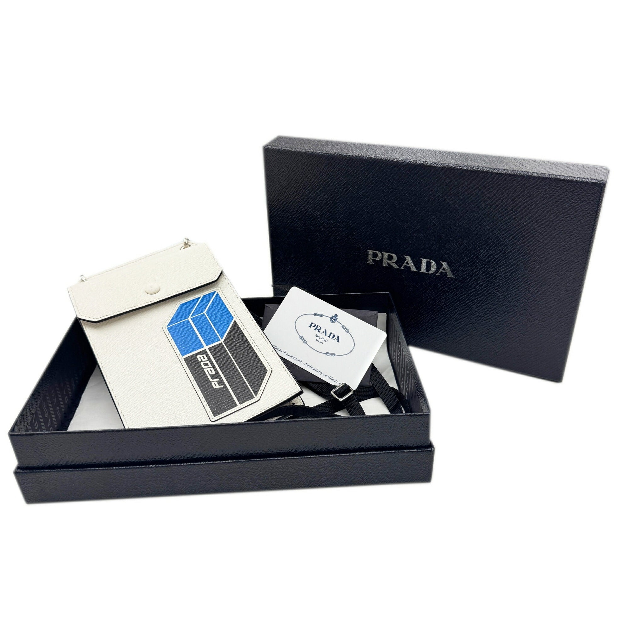 Prada Black Blue White Saffiano Pouch Shoulder Bag (Pre-Owned)