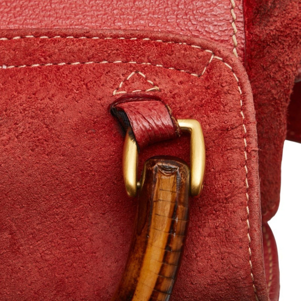Gucci Red Brown Bamboo Leather Backpack (Pre-Owned)