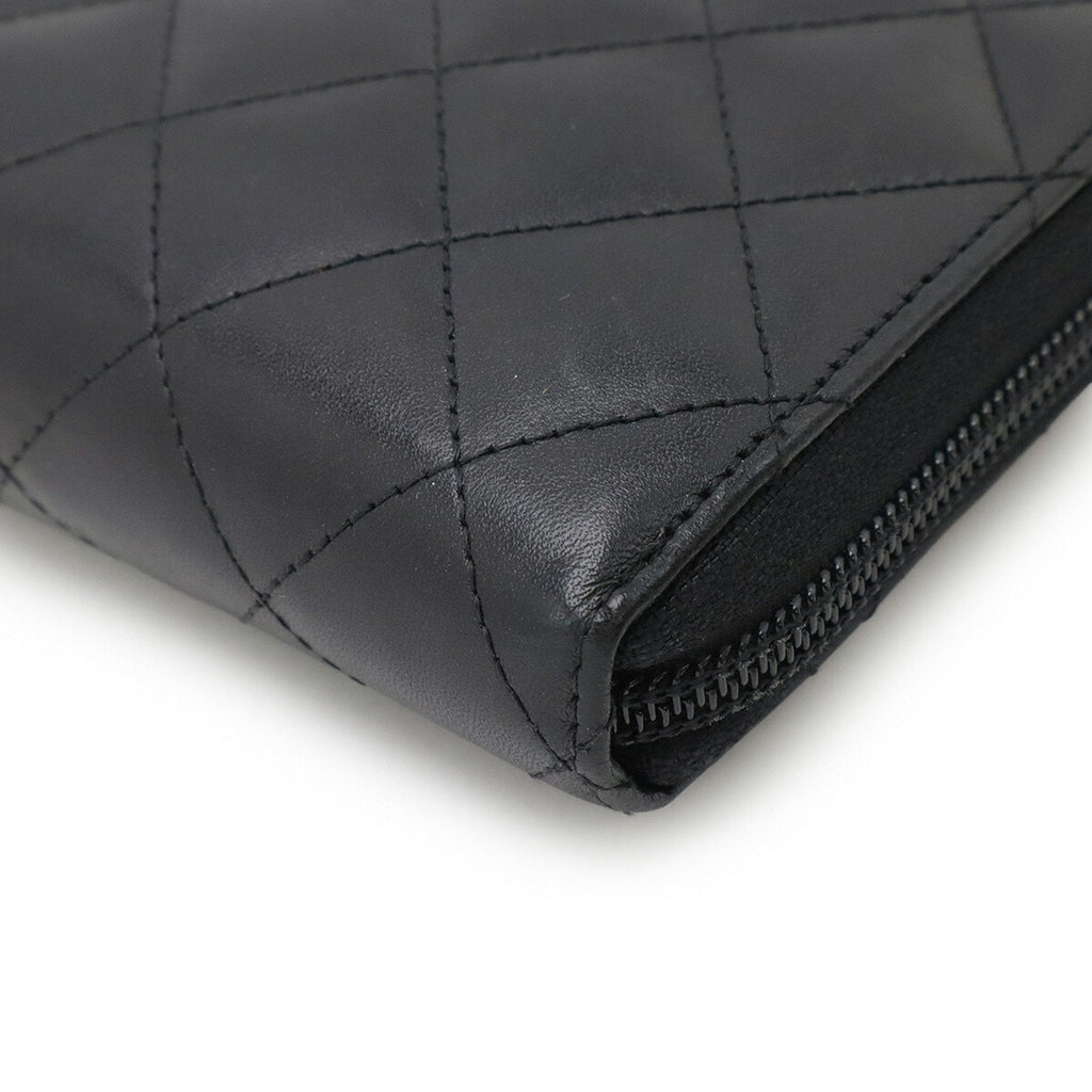 Chanel Cambon Black Pink Leather Long Wallet (Bi-Fold) (Pre-Owned)
