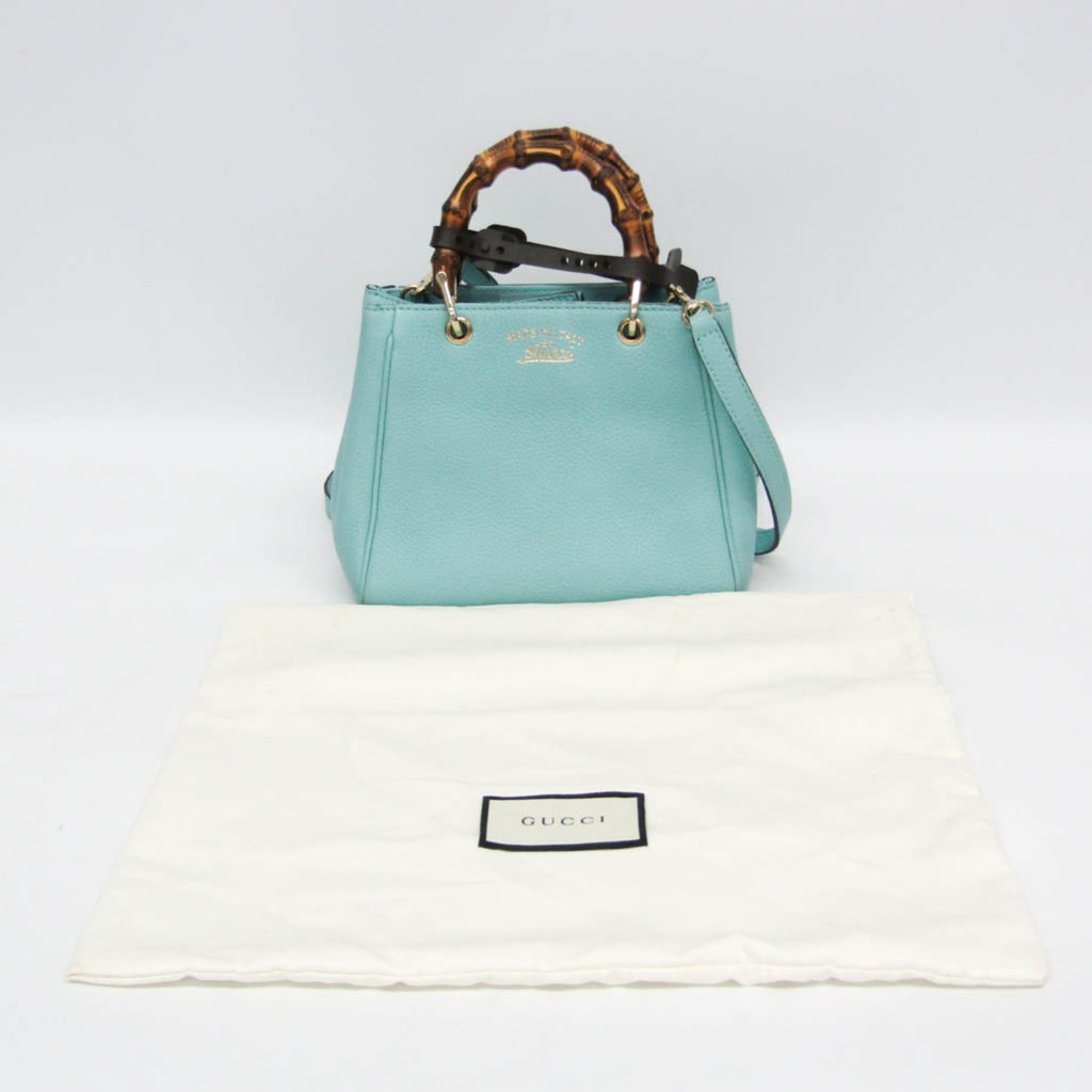 Gucci Bamboo Shopper Tote Leather Blue Leather Tote Bag Bag (Pre-Owned)