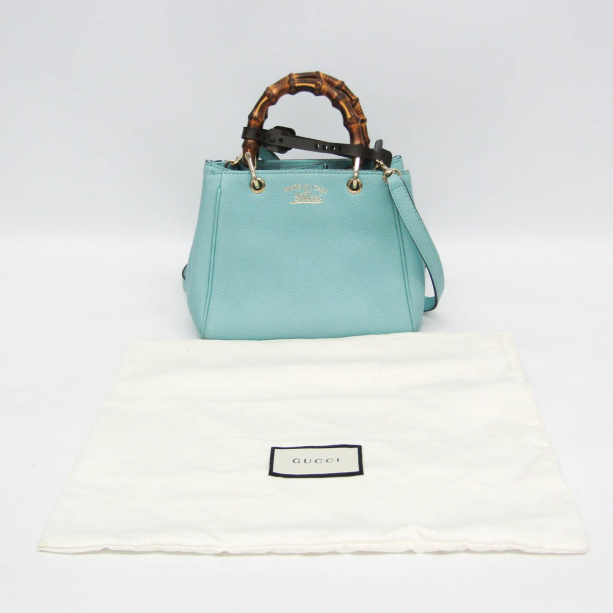 Gucci Bamboo Shopper Tote Leather Blue Leather Tote Bag Bag (Pre-Owned)