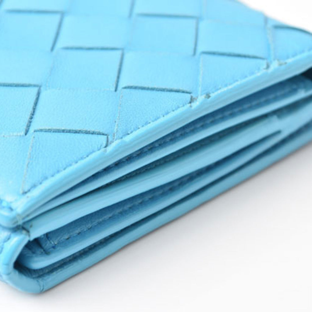 Bottega Veneta Intrecciato Light Blue Leather Long Wallet (Bi-Fold) (Pre-Owned)
