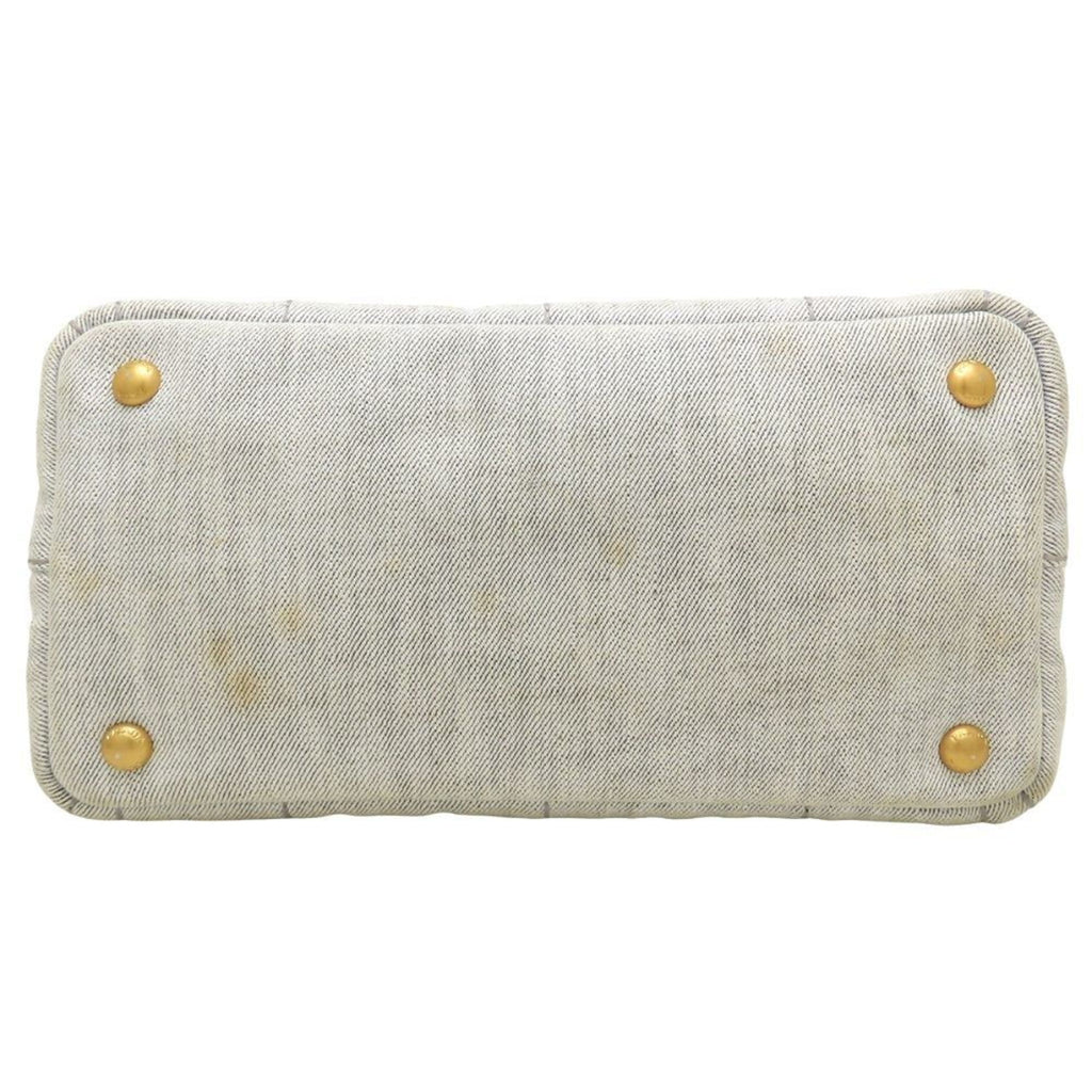 Prada Canapa Bianco White Denim Handbag Tote Bag (Pre-Owned)