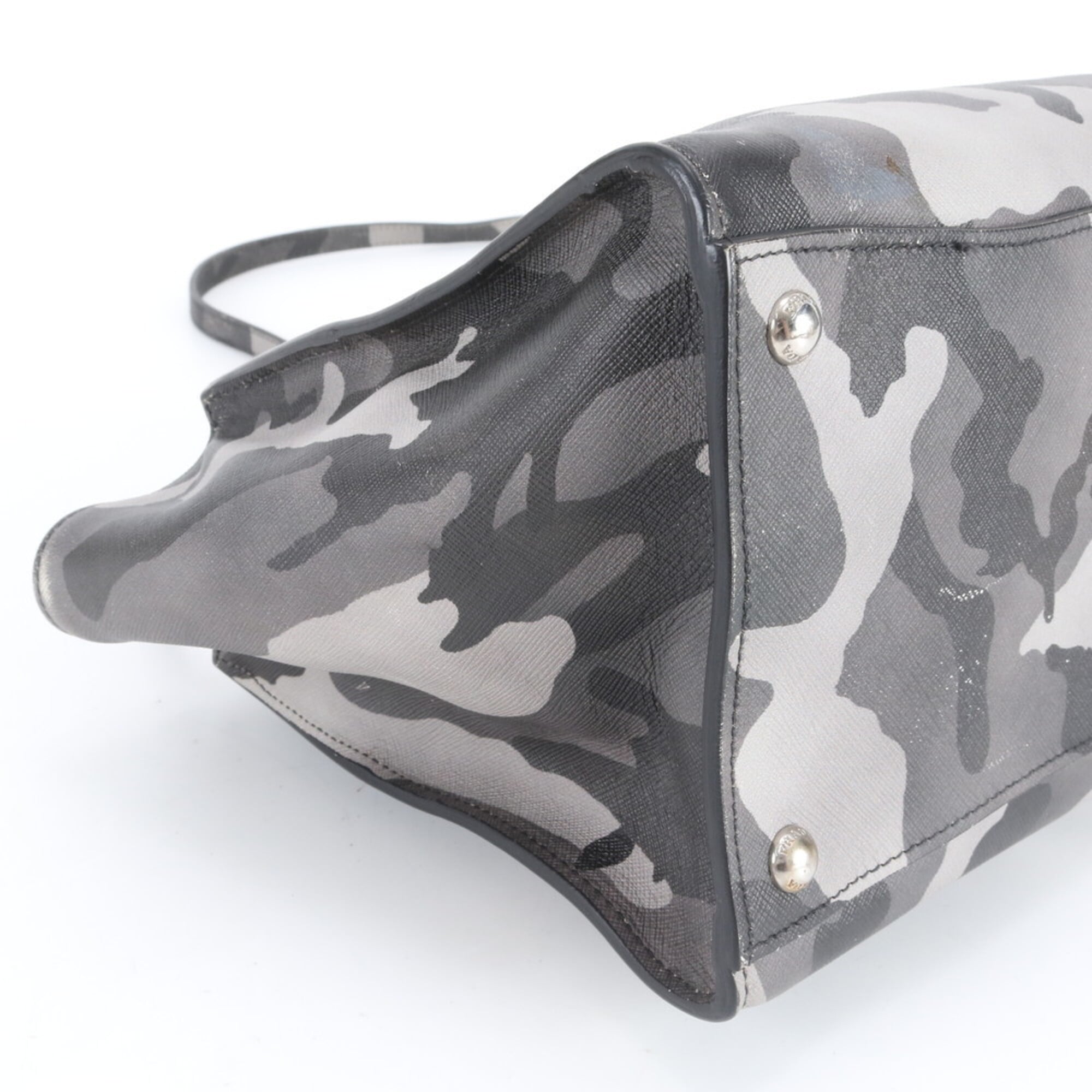 Prada Saffiano Black Gray Leather Shoulder Bag (Pre-Owned)