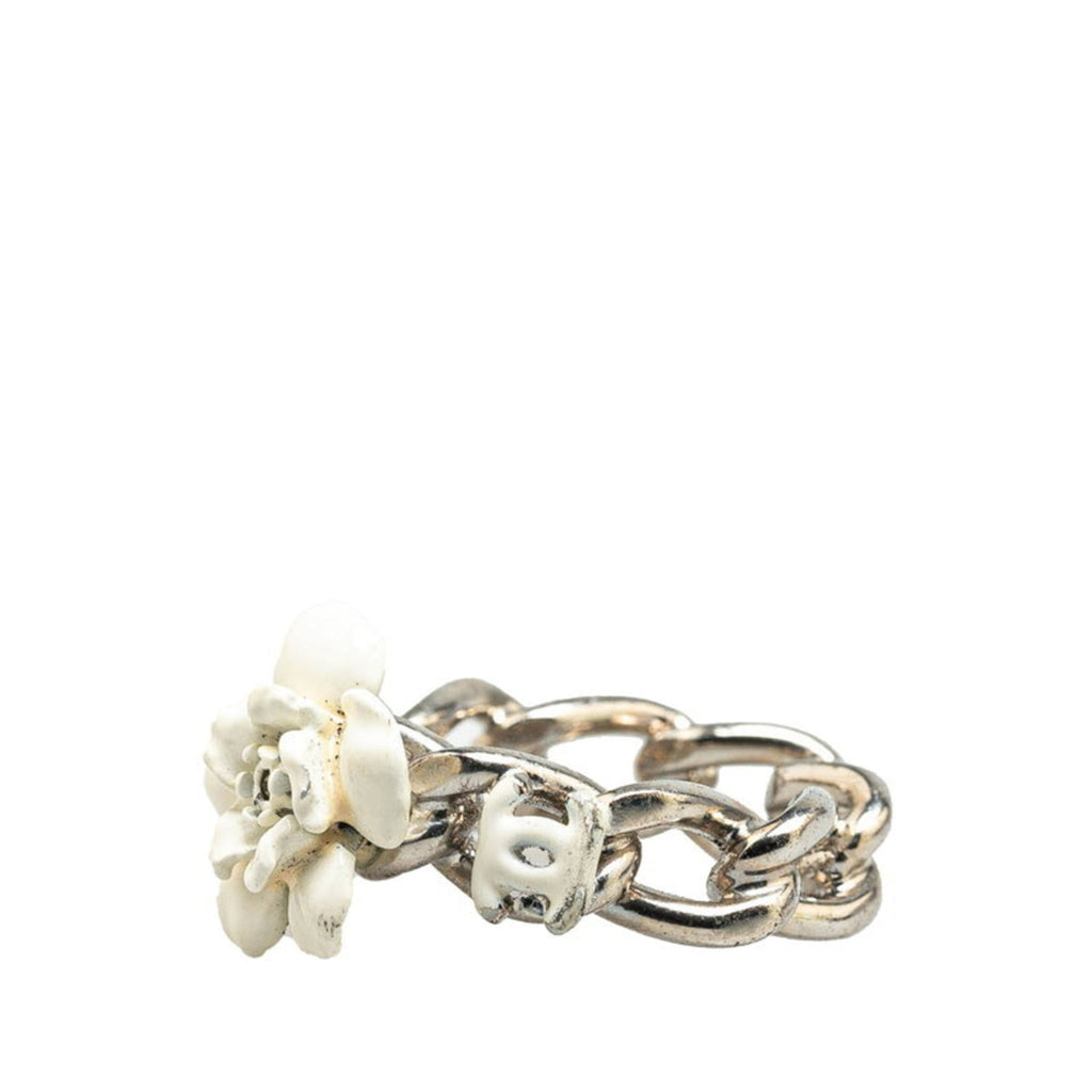 Chanel Silver White Metal Band Ring (Pre-Owned)