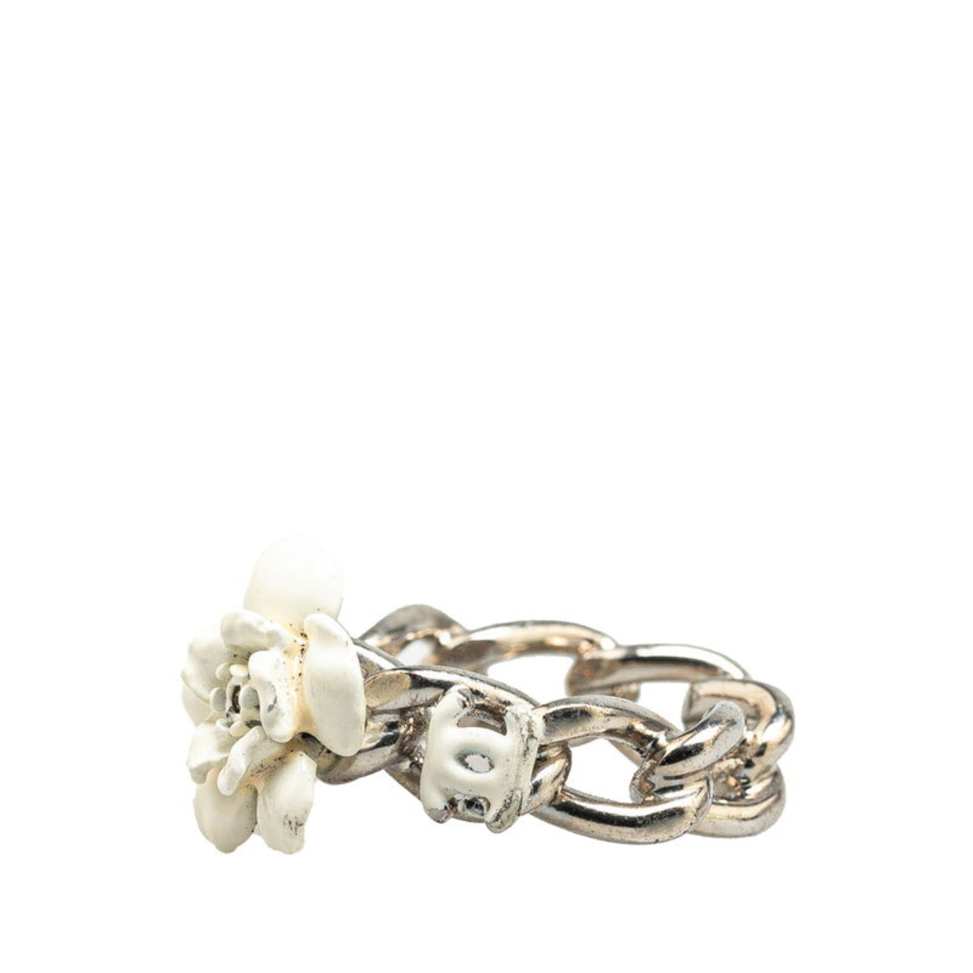 Chanel Silver White Metal Band Ring (Pre-Owned)