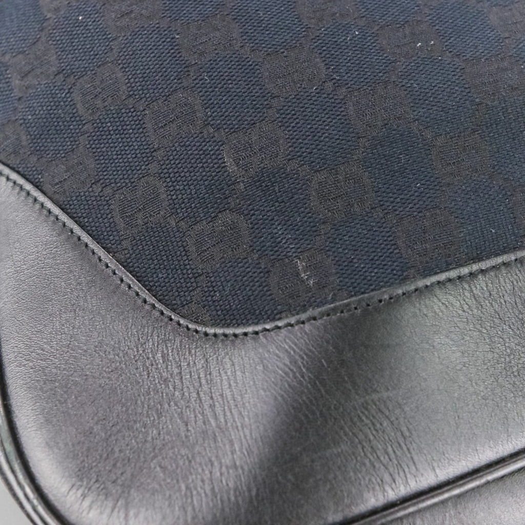 Gucci Black Leather Gg Canvas Handbag Shoulder Bag (Pre-Owned)