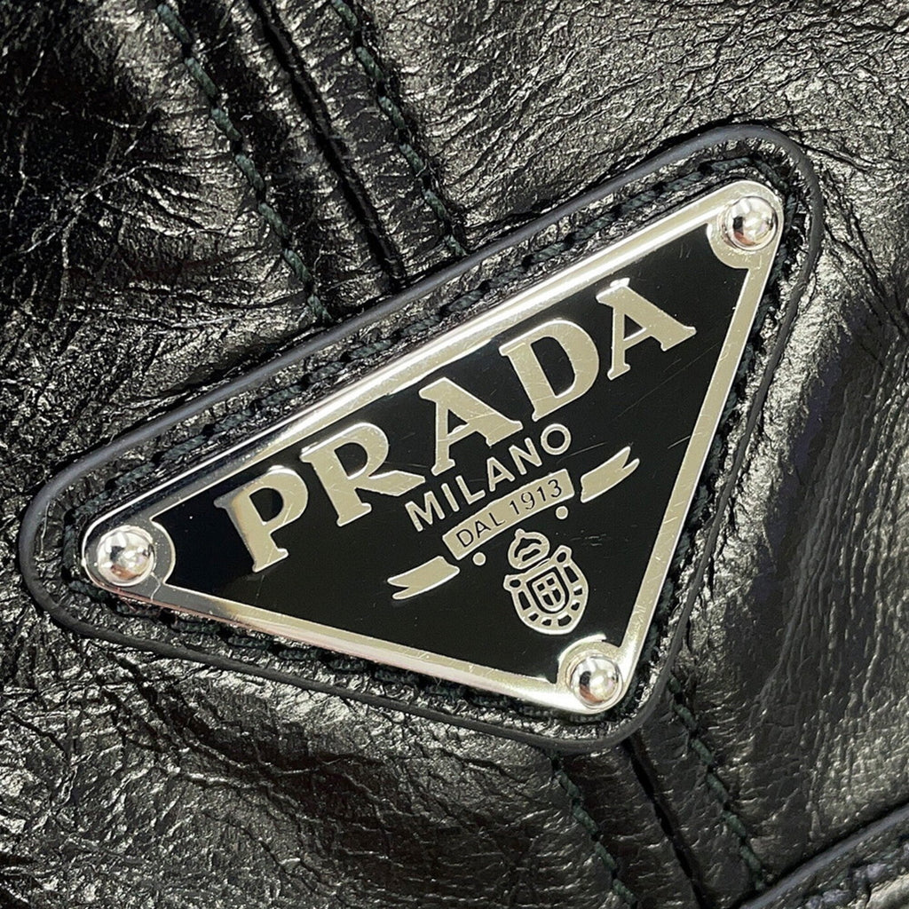 Prada Black Leather Handbag Shoulder Bag (Pre-Owned)