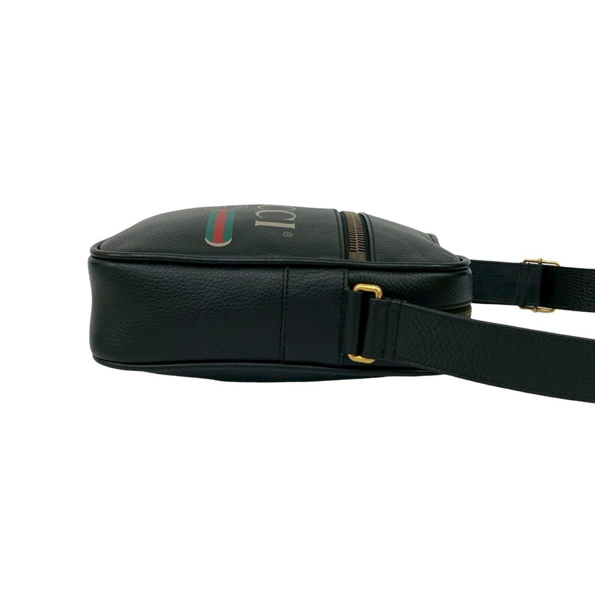 Gucci Black Green Red Color Leather Messenger Bag Pochette Shoulder Bag (Pre-Owned)