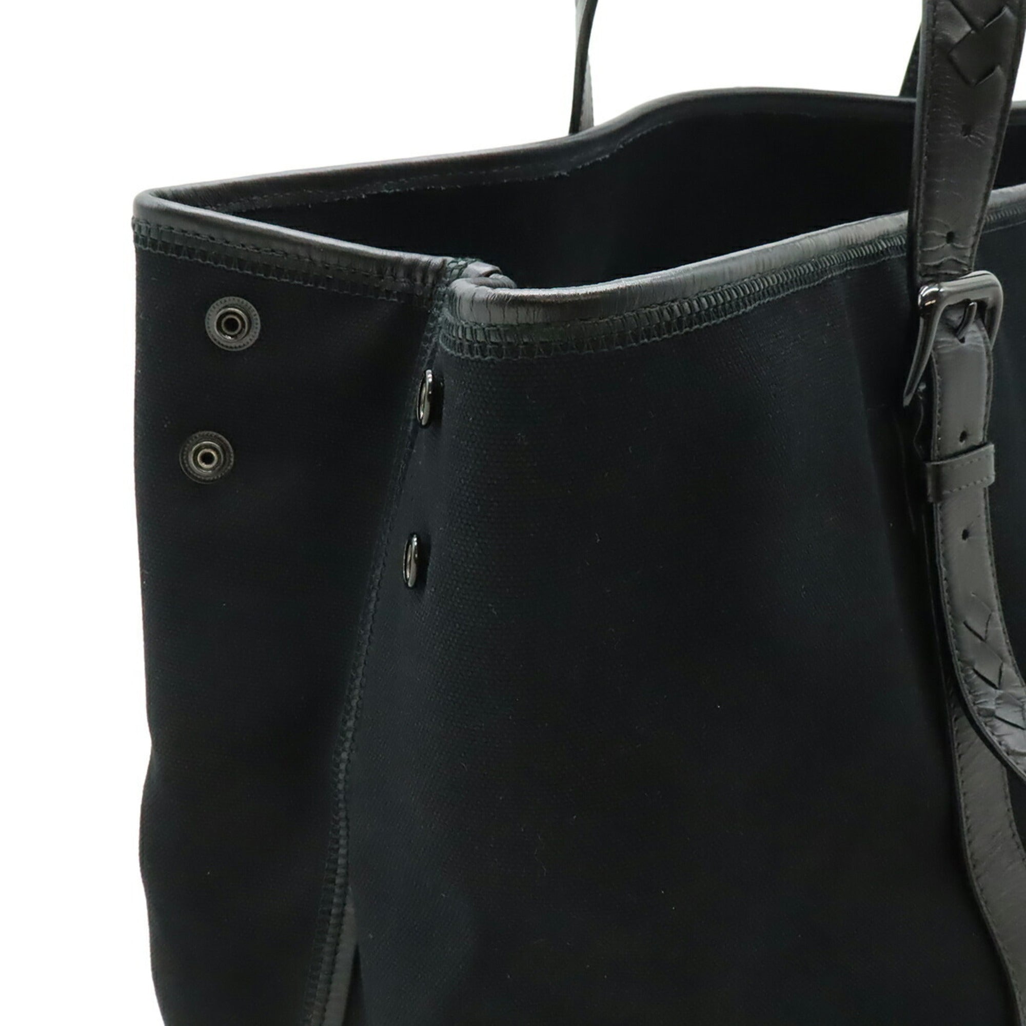 Bottega Veneta Black Canvas Leather Tote Bag (Pre-Owned)