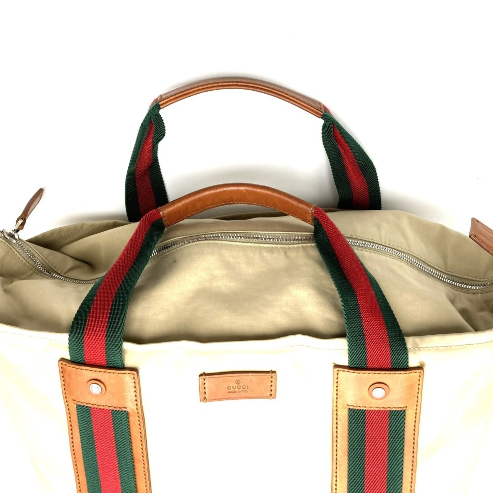 Gucci Sherry Line Beige Polyester Leather Tote Bag (Pre-Owned)